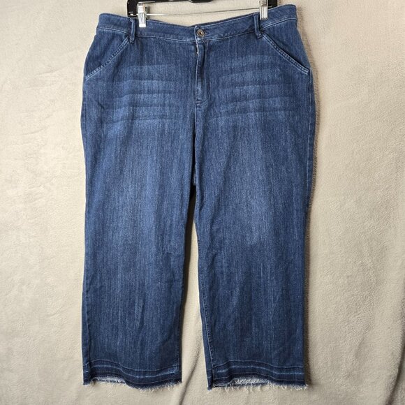 J.Jill Denim 20W Authentic Fit Full Leg Crop Pockets Button Zip Closure Dark Ink - Picture 1 of 9